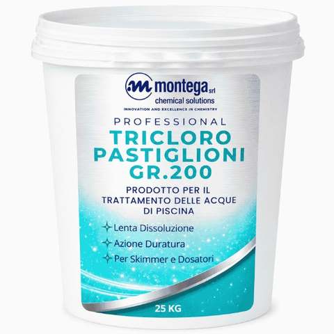 Piscine, Idromassaggi e Saune Agente Clorante per Piscina – Tricloro Pastiglioni gr.200 – 25kg