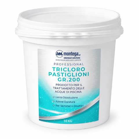 Piscine, Idromassaggi e Saune Agente Clorante per Piscina – Tricloro Pastiglioni gr.200 – 10kg